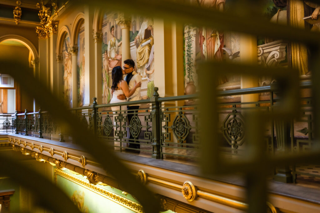 Engagement photos at the Iowa State Capital Building