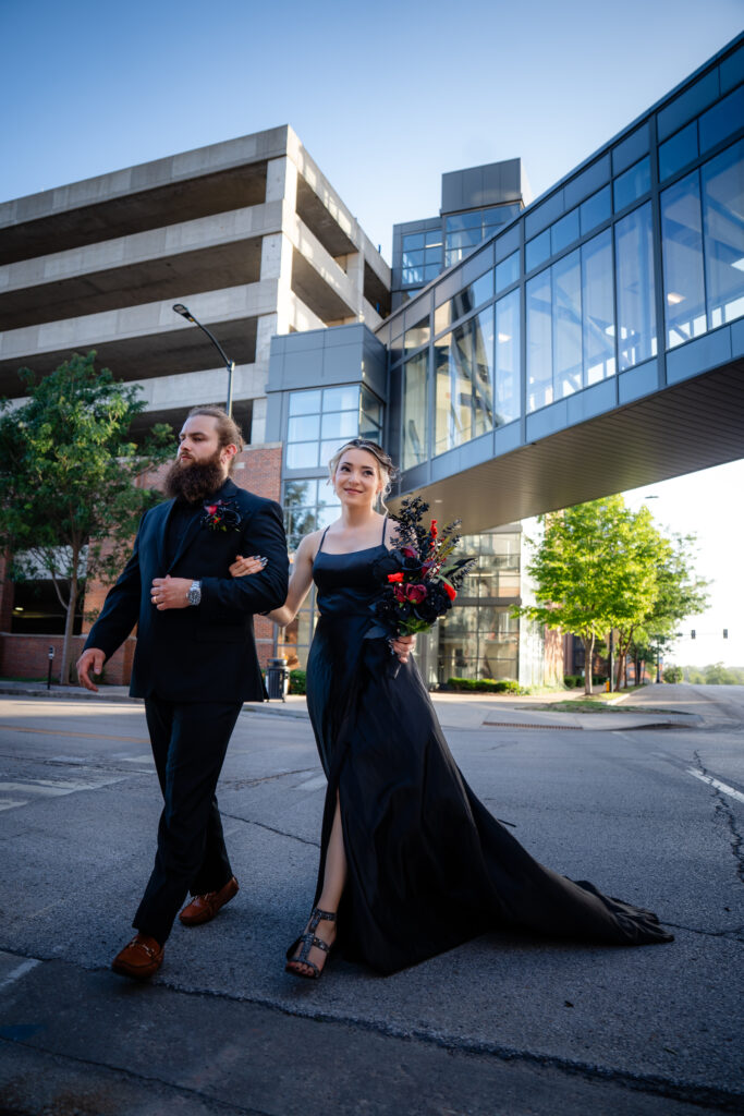 Engagement photos down town Des Moines Iowa Court ave