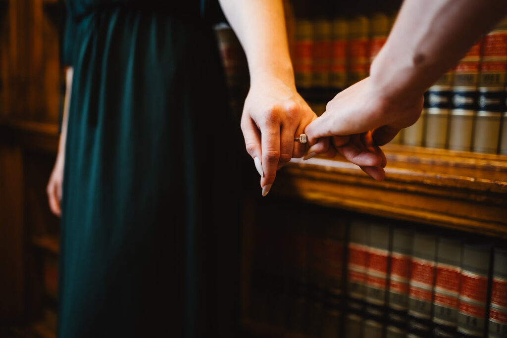 Engagement photos library close up of hands
