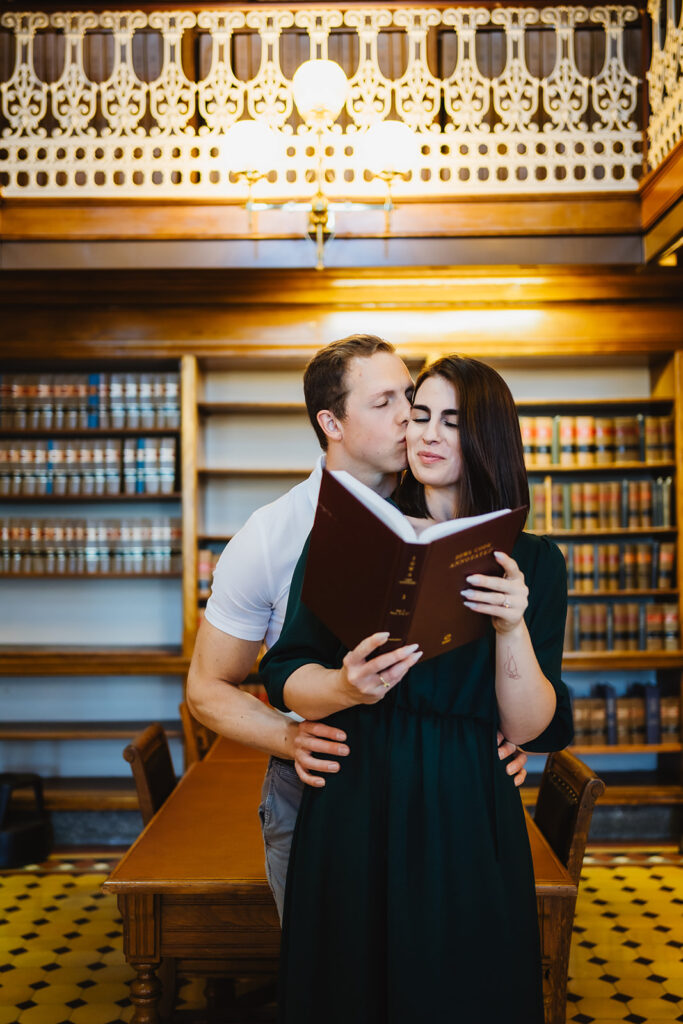 Engagement photos Iowa Law Library Des Moines Iowa