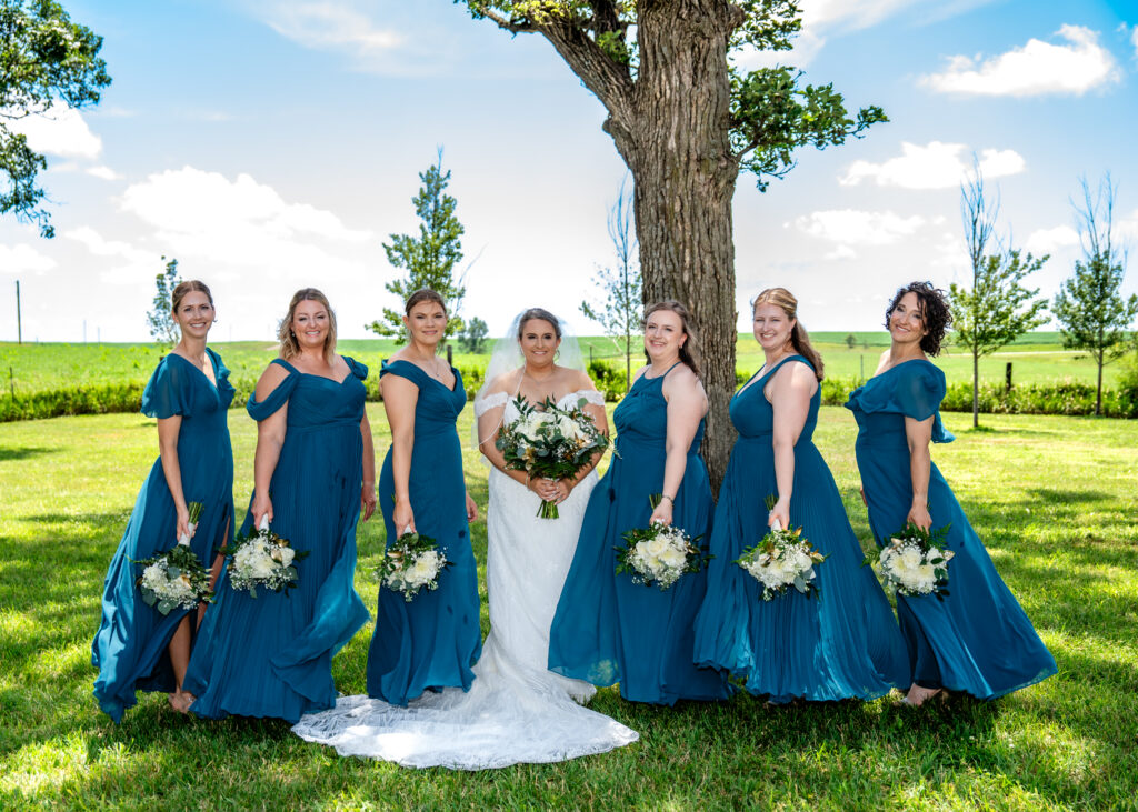 Wedding party photos at Bluebird Hill wedding venue