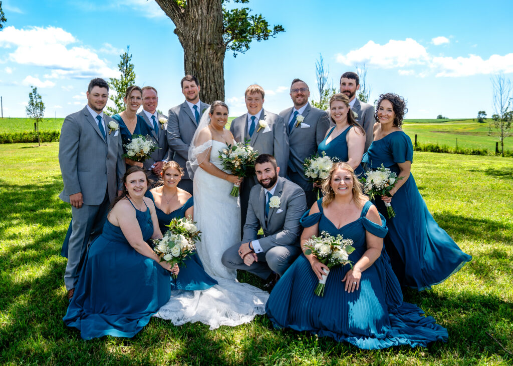 Wedding party photos at Bluebird Hill wedding venue