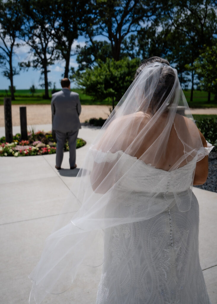 Moments before the first look at Bluebird Hill Iowa wedding venue