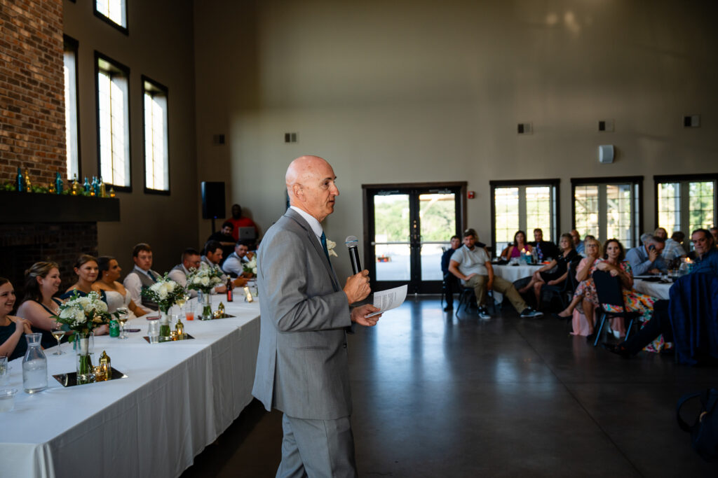 Reception speeches at Bluebird Hill Iowa wedding venue