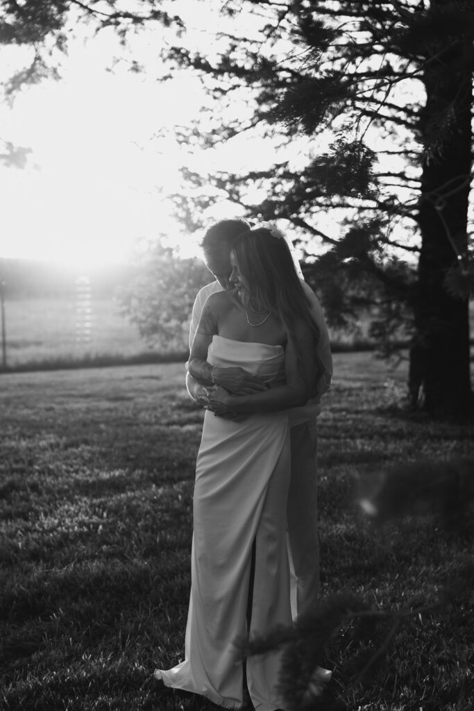 the Conrad Mansion Iowa wedding sunset photos in black and white